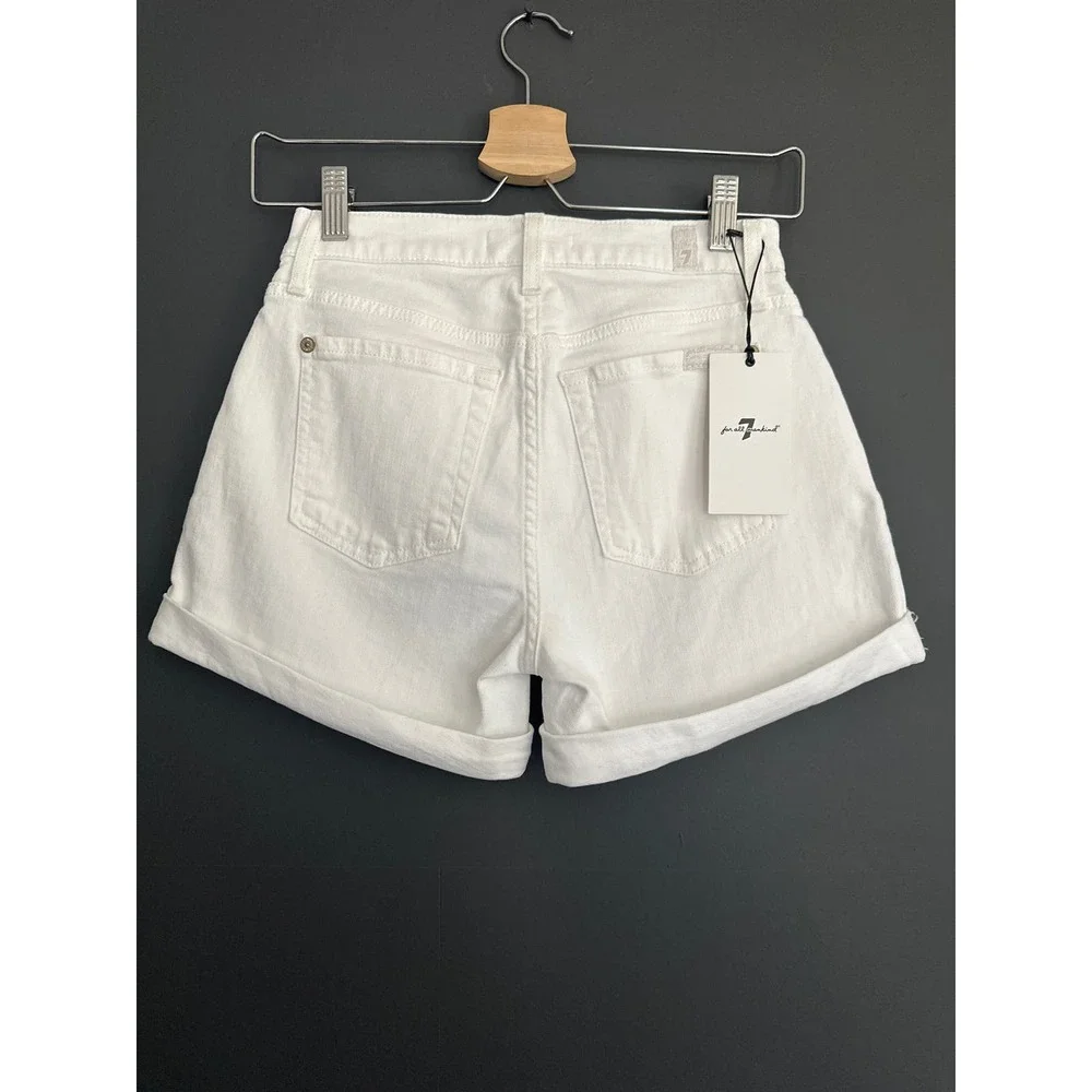 7 For All Mankind White Denim Rolled Up Shorts NEW Size 23